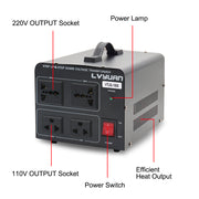 LVYUAN 1000 Watt Power Convert from AC 110V ⇄ 230V Step up Down Transformer