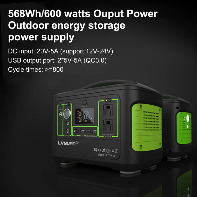 600W Portable Power Station, 299Wh Battery Backup w/ 2 x 600W (Peak 1200W)  AC Outlets & 15W Wireless Charging, 9-Ports Outdoor Generator, 65W USB-C