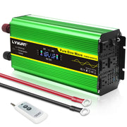 LVYUAN Pure Sine Wave Inverter 2000 Watt Inverter 12V to 110V DC to AC with Remote Controller, LCD Display 4 AC Sockets and 4 USB Ports Green