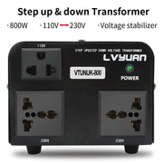 LVYUAN 800VA 220V ⇄ 110V STEP UP & STEP DOWN VOLTAGE TRANSFORMER CONVERTER UK TO US & US TO UK DUAL 110V & 220V OUTLETS