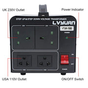 LVYUAN 1000W 220V ⇄ 110V STEP UP & STEP DOWN VOLTAGE TRANSFORMER CONVERTER UK TO US & US TO UK DUAL 110V & 220V OUTLETS