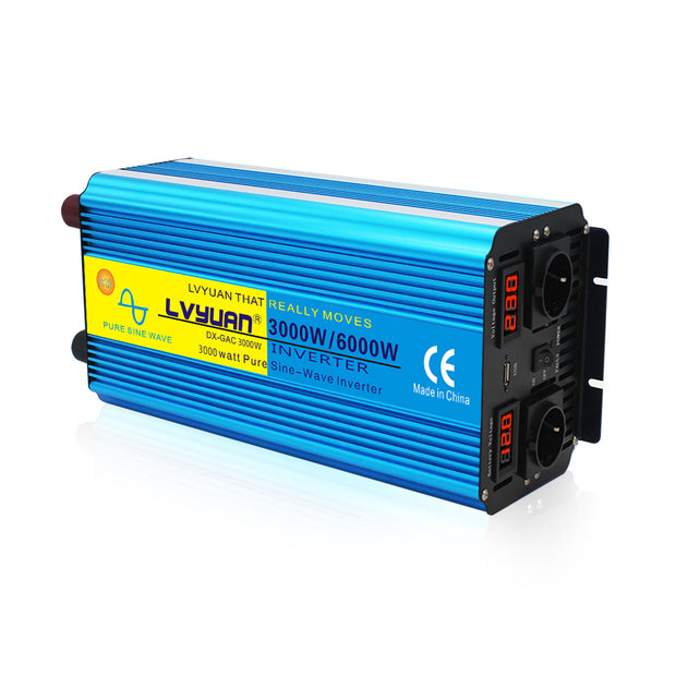 LVYUAN 3000W Pure Sine Wave Power Inverter DC 12V to AC 230V with 2 LCD Display with Remote Control For RVs & Campers For Truck,Car