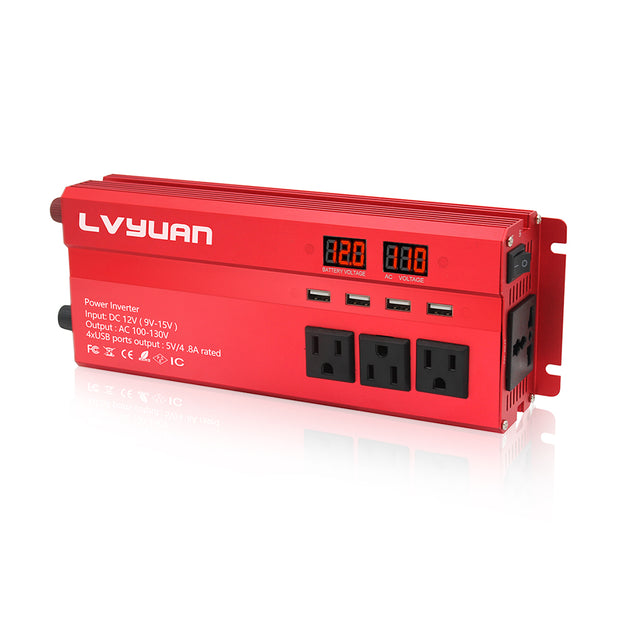 LVYUAN 1000W Power Inverter DC 12V to AC 110V with LCD Display DC to AC Converter