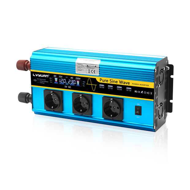 LVYUAN 1000W / 2000W Power Inverter DC 12V to AC 230V with LCD Display