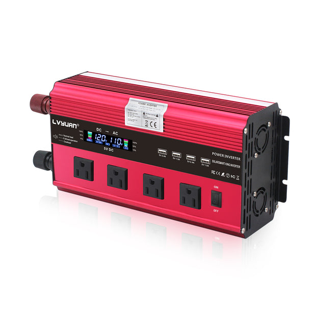 LVYUAN 1500 Watts Peak Power Inverter Car Converter Adapter USB Charger  Modified Sine Wave DC 12v to AC 110V Red 