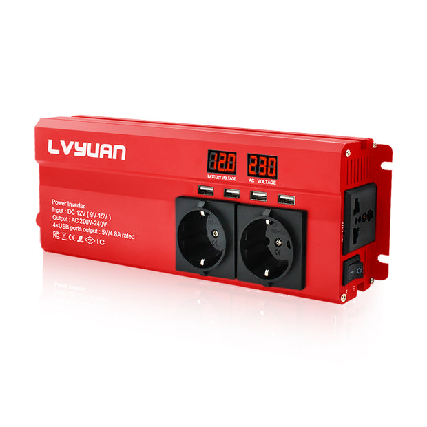 Lvyuan 1000W Power Inverter DC 12V to AC 230V with LED Display