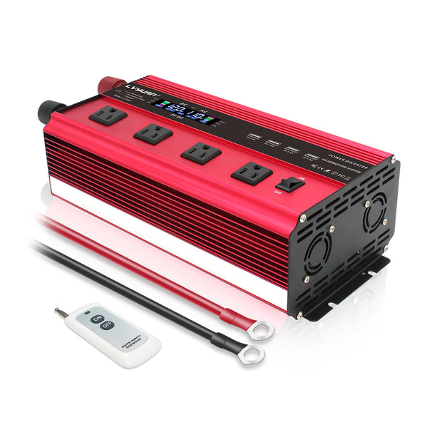 LVYUAN Power Inverter 2000W for Car DC 12V to 110V AC Car Inverter with Remote Control, LCD Display, 4 Outlets, 3.1A Dual USB Car Adapter
