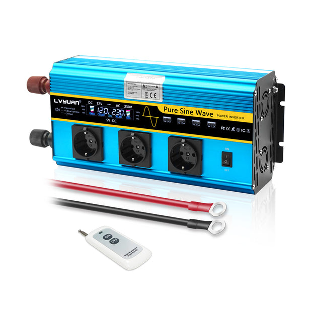 LVYUAN 3000W Pure Sine Wave Power Inverter DC 12V to AC 230V with LCD Display For RVs & Campers For Truck,Car