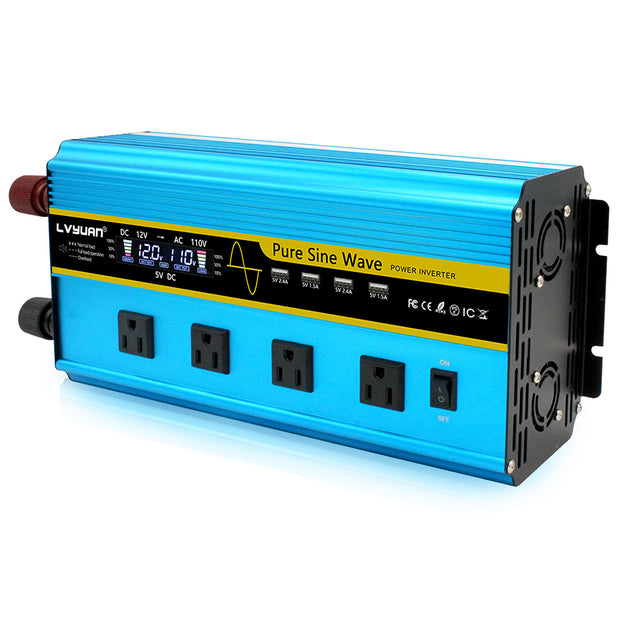 LVYUAN 3000W Pure Sine Wave Inverter DC 12V to AC 110V with Remote Controller, LCD Display For RVs & Campers For Truck,Car