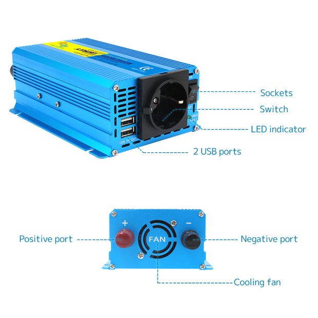 LVYUAN 1500W Power Inverter for Car Vehicles Inverter 12V to 110V AC with  LCD Display, 2AC Outlets, 3.1A USB Charging Ports (RED)