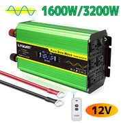 LVYUAN 1600W Pure Sine Wave Inverter DC 12V to AC 110V 120V with Remote Controller, LCD Display DC to AC Converter