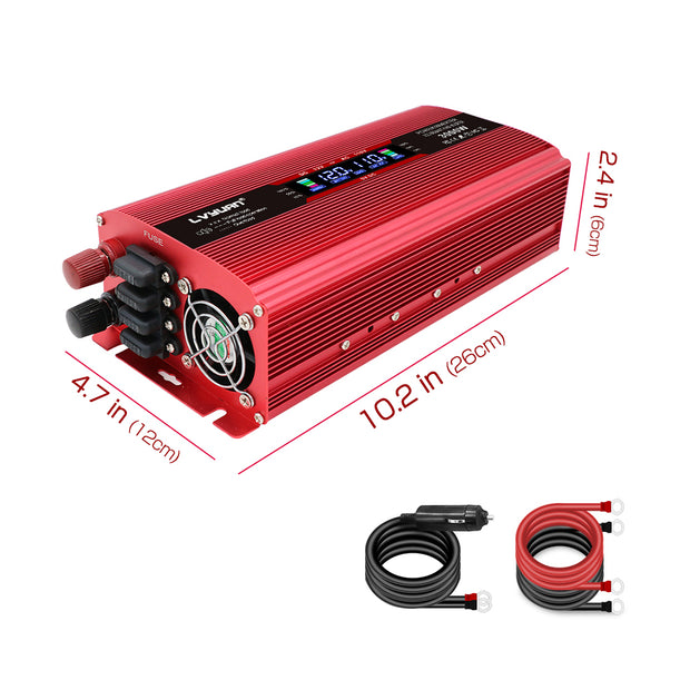 LVYUAN 1500W Power Inverter DC 12V to AC 110V with LCD (RED) DC to AC Converter