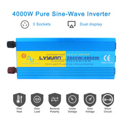LVYUAN 2000W Pure Sine Wave Inverter DC 24V to AC 110V with LCD Display RVs & Campers For Truck,Car