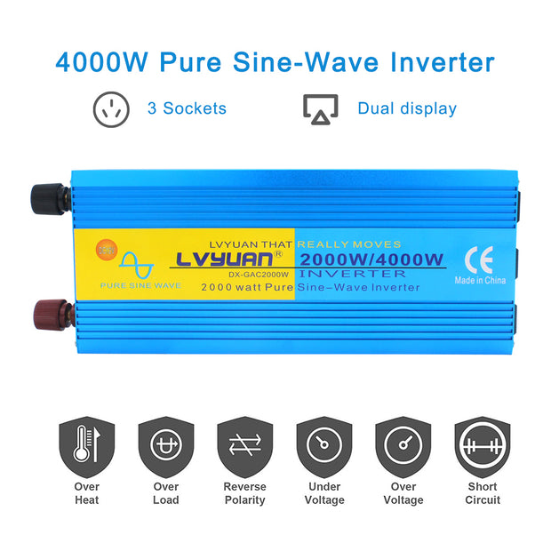 LVYUAN 2000W Pure Sine Wave Inverter DC 24V to AC 110V with LCD Display RVs & Campers For Truck,Car