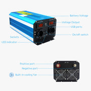 LVYUAN 3000W Pure Sine Wave Power Inverter DC 12V to AC 230V with 2 LCD Display with Remote Control For RVs & Campers For Truck,Car