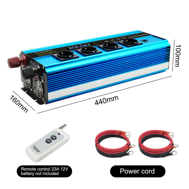 Inverter 12 V 230 V 4000 W / 8000 W Voltage Converter with Wireless Remote  Control, 2 Sockets 1 USB and LED Display