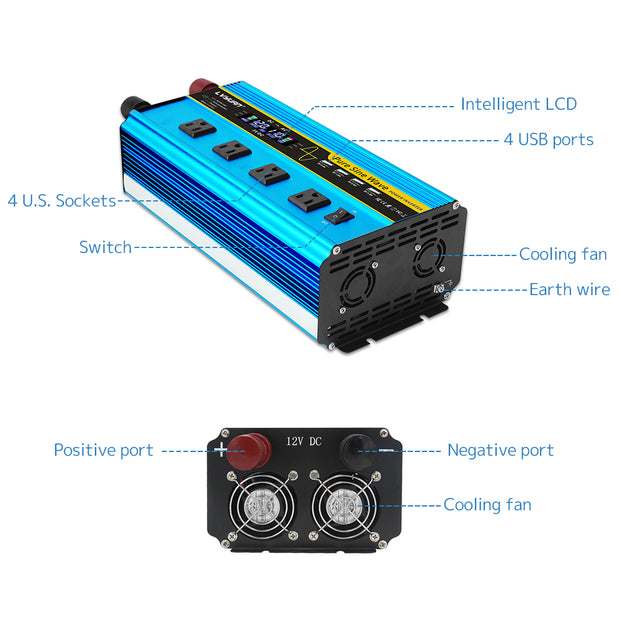 2500W Pure Sine Wave Inverter DC 12V to AC 110V with Remote Control with  LCD Display DC to AC Converter RVs & Campers For Truck,Car – LVYUAN