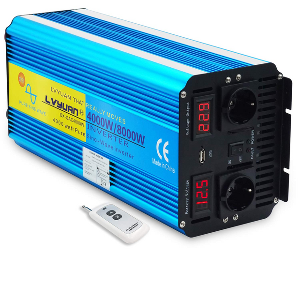 LVYUAN 4000W Pure Sine Wave Inverter 24V to 220V DC to AC with LED Display Remote Controller for Truck RV Home Solar System For RVs & Campers For Truck,Car