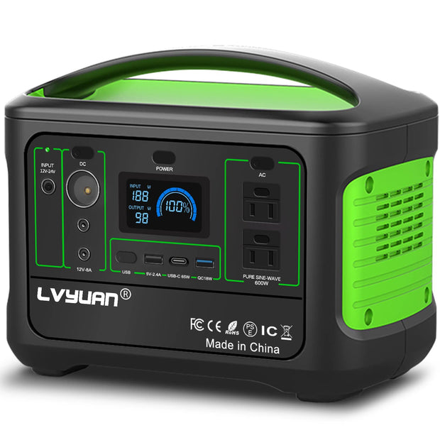 LVYUAN Portable Power Station 600W, 568Wh Backup Lithium Battery, 110V