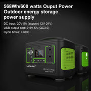 LVYUAN Portable Power Station 600W, 568Wh Backup Lithium Battery, 110V/600W Pure Sine Wave AC Outlet, Solar Generator for Outdoors Camping Travel Hunting Blackout US Standard