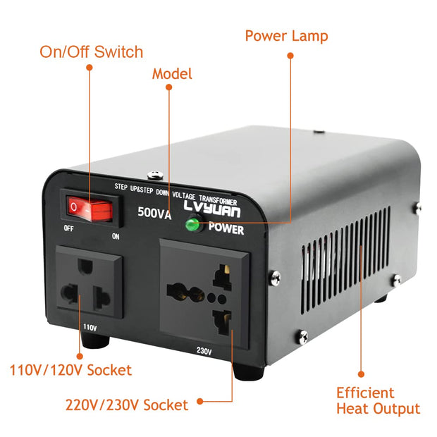 LVYUAN 500 Watt Power Convert from AC 110V ⇄  220V Step up Down Transformer