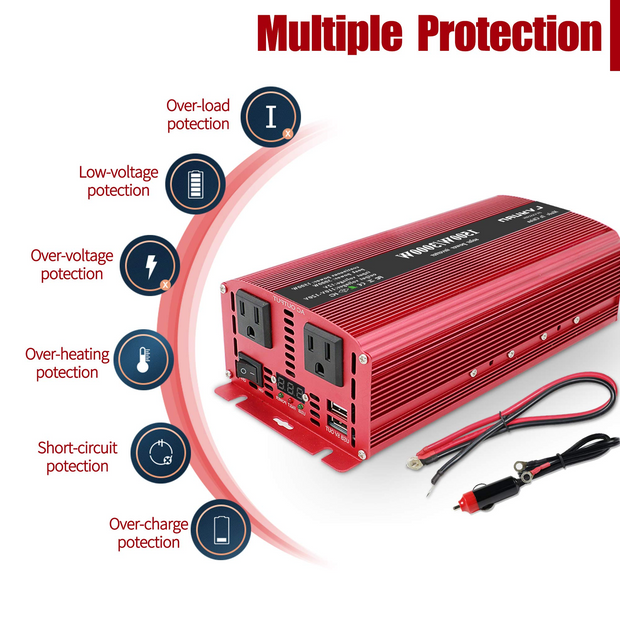 LVYUAN 1500W DC 12V to 110V AC Power Inverter DC to AC Converter With LED Display