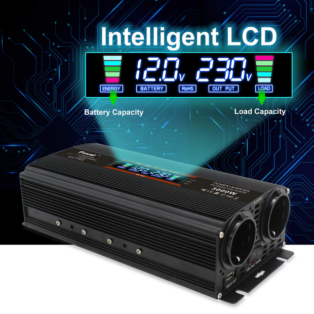 LVYUAN 1500 Power Inverter DC 12V to AC 220V with LCD Display