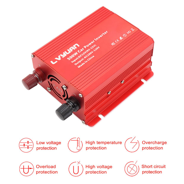 LVYUAN 500W Car Power Inverter DC 12V to AC 110V with Dual AC Outlets, 3.1A USB Ports and LED Display for Laptop, Smart Phone