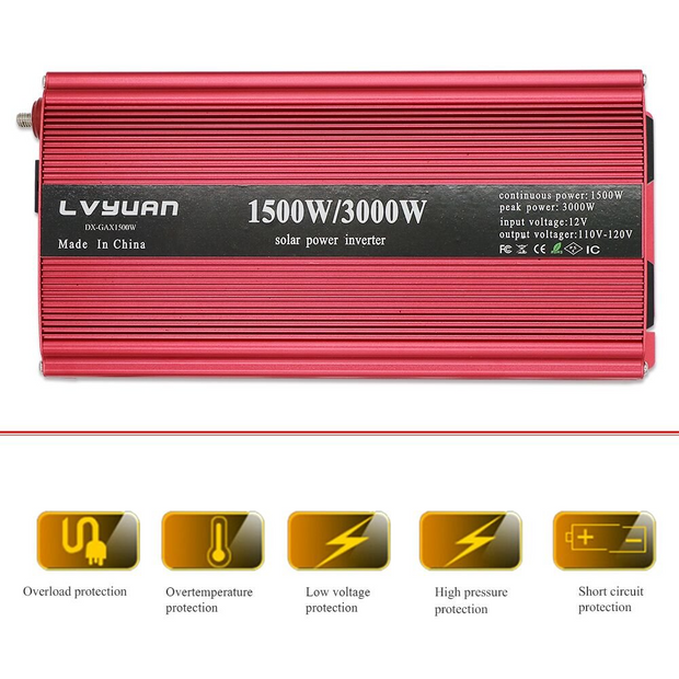 LVYUAN 1500W Power Inverter DC 24V to AC 110V with LED Display DC to AC Converter