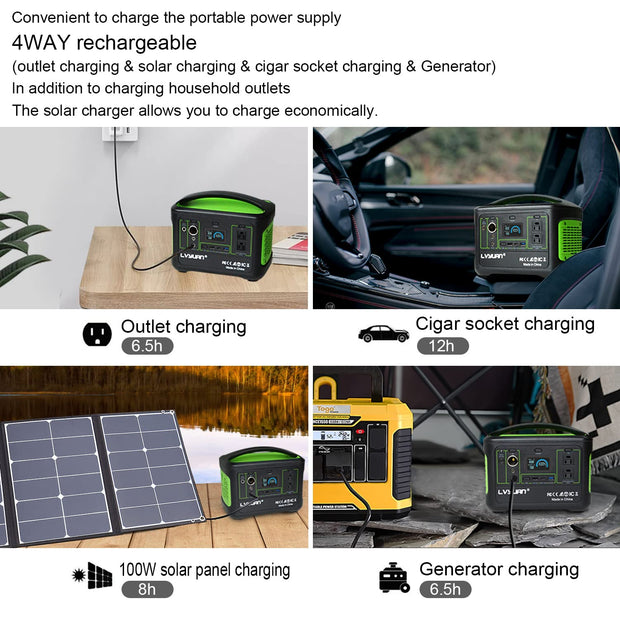LVYUAN Portable Power Station 600W 110V 568WH 153600mAh Backup Lithium  Battery Solar Generator for Outdoor Camping Home Emergency 